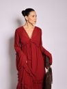 Vestilo Longo Boho com Babados  Ana - Vinho