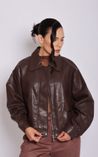 Jaqueta Couro PU Bomber Martini - Marrom 
