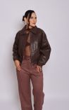 Jaqueta Couro PU Bomber Martini - Marrom 