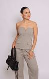 Blusa Top em Alfaiataria Xadrez - Camel