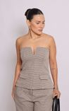 Blusa Top em Alfaiataria Xadrez - Camel