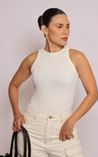 Body Canelado Decotado Cavado- Off White