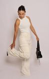 Body Canelado Decotado Cavado- Off White
