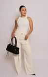 Body Canelado Decotado Cavado- Off White