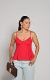 Blusa com Alça Finas Peplum Vermelho 