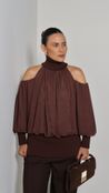 Blusa com Gola Recortes Vazados - Marrom
