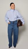 Camisa Tricoline Listrado com Bolso - Azul 