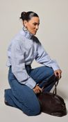 Camisa Tricoline Listrado com Bolso - Azul 