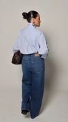 Camisa Tricoline Listrado com Bolso - Azul 