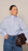 Camisa Tricoline Listrado com Bolso - Azul 