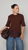 Blusa T-Shirt Renda Olivia - Marrom