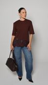 Blusa T-Shirt Renda Olivia - Marrom
