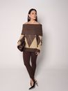 Blusa com Pala em Tricot Xadrez - Marrom 