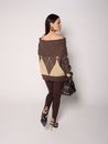 Blusa com Pala em Tricot Xadrez - Marrom 