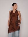 Blusa Assimétrica Frente Unica em Renda - Marrom 