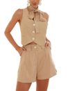 Short Alfaiataria Risca de Giz Nude Bege
