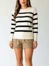 Blusa Tricô Listras Decote Canoa Off White