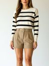 Blusa Tricô Listras Decote Canoa Off White