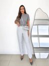Calça Classic Alfaiataria com Cinto Cinza Claro