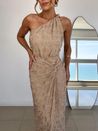 Vestido Glow Paetê Bege