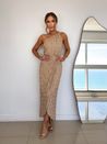 Vestido Glow Paetê Bege