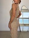 Vestido Glow Paetê Bege