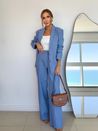 Calça Trento Linho Reta Azul 