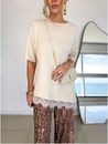 Blusa Tricô Assimétrica Renda Marfim