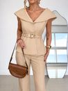 Blusa Maxi Gola Com Cinto Bege