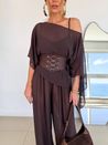 Blusa Kaftan Chiffon Marrom Escuro