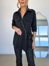 Camisa Alongada Com Bolsos Preto