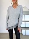 Blusa Tricô Bainha Em Renda Cinza