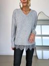 Blusa Tricô Bainha Em Renda Cinza