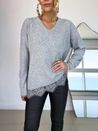 Blusa Tricô Bainha Em Renda Cinza
