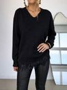 Blusa Tricô Bainha Em Renda Preto