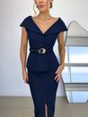 Blusa Maxi Gola Com Cinto Marinho