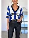 Blusa Tricô Soltinha Brasil Azul