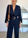 Blusa Com Renda Manga Longa Marinho