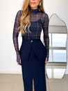 Blusa Tule Dedinho Xadrez Marinho