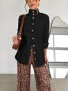 Camisa Gola Com Botões Dourados Preto