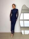 Vestido Tule Drapeado Marinho