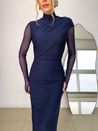 Vestido Tule Drapeado Marinho