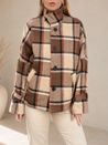 Casaco Oversized Lã Xadrez Bege