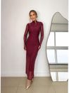 Vestido Tule Drapeado Marsala