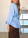 Camisa Pregas Acinturada Azul