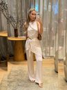 Calça Cetim Com Lenço Franjas Marfim