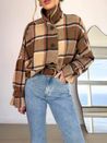 Casaco Oversized Lã Xadrez Bege
