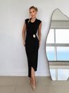 Vestido Gola Com Fivela Preto