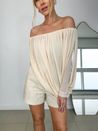 Blusa Tule Drapeada Marfim