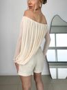 Blusa Tule Drapeada Marfim